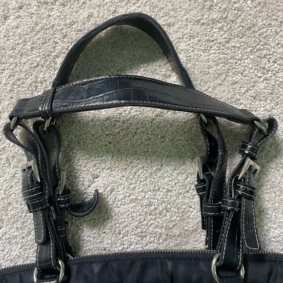 Prada Black Nylon Shoulder Bag with Croc-Embossed Pocket